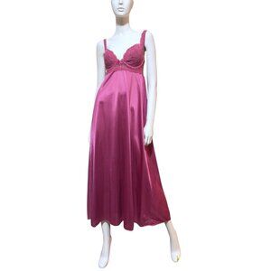 VTG Olga Nightgown Maxi Slip Lace Bodice Bustier Long Pink Satin Style 92147